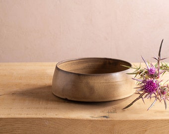 Large Round Matte Brown Bowl, 8.5" Rustic Pottery Dinner Serving Bowl, Handmade Salad Serving Bowl, Brown Casserole Baking Dish