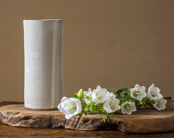 Handmade White Tall Pottery Vase, Narrow Large Ceramic Flower Vase, Cylinder Elegant Modern Pot for Flowers, Pottery Wedding Gift