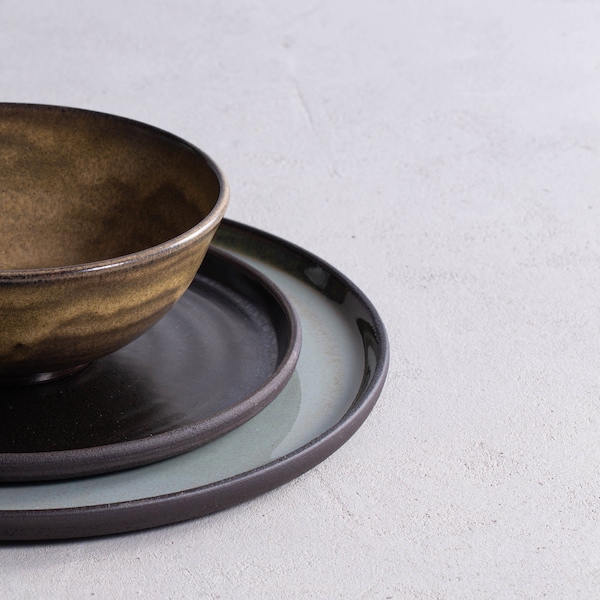 カラフルな陶器の食器セット、メインコースプレートセット、ディナープレート、デザートボウル、手作りプレート、陶器セット