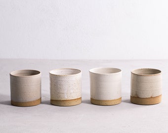 A Set of 4 Ceramic Mugs, Four Pottery Mugs, Coffee/Tea Stoneware Mug, Natural Color Coffee Cups, Modern Mug Set, Gift for Mom