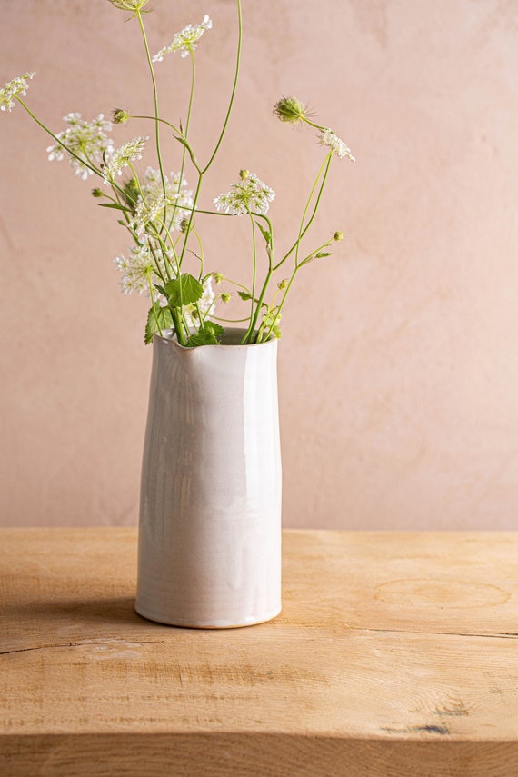 Tall Ceramic White Pitcher, Handmade Pottery Water Pitcher, Modern Flower Vase, Minimalist Pitcher / Vase - 3 Sizes Options