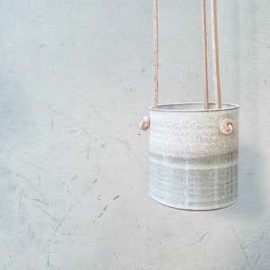 Hanging Planter With Leather Straps Minimalist Pottery Hanging Pot 7 Color Options Beige and Gray