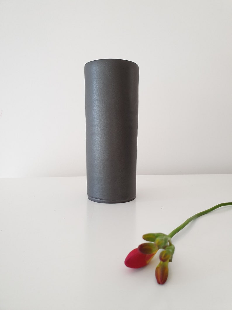 Tall Black Cylinder Ceramic Flower Vase Minimalist Pottery Vase image 2