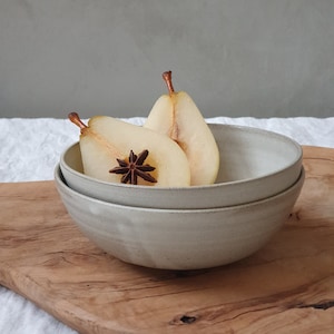 2 Ceramic Soup Bowl, Pottery Dinnerware Bowls, Dinner Salad Bowls, Two Deep Round Pottery Bowls, Gray Stoneware Bowls