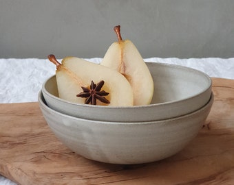 2 Ceramic Soup Bowl, Pottery Dinnerware Bowls, Dinner Salad Bowls, Two Deep Round Pottery Bowls, Gray Stoneware Bowls