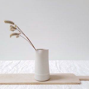 White Cylinder Pitcher, White Ceramic Water Pitcher, Ceramic Flower ...