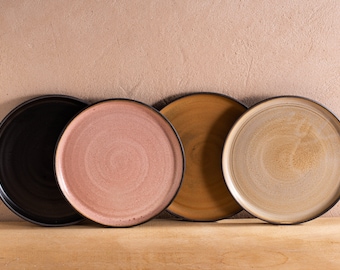 Set of 2 Colorful Salad Plates, Wheel-Thrown Pottery TWO Ceramic Plates, Handmade Dessert Plates, Dinnerware Plates Set, Hostess Gift
