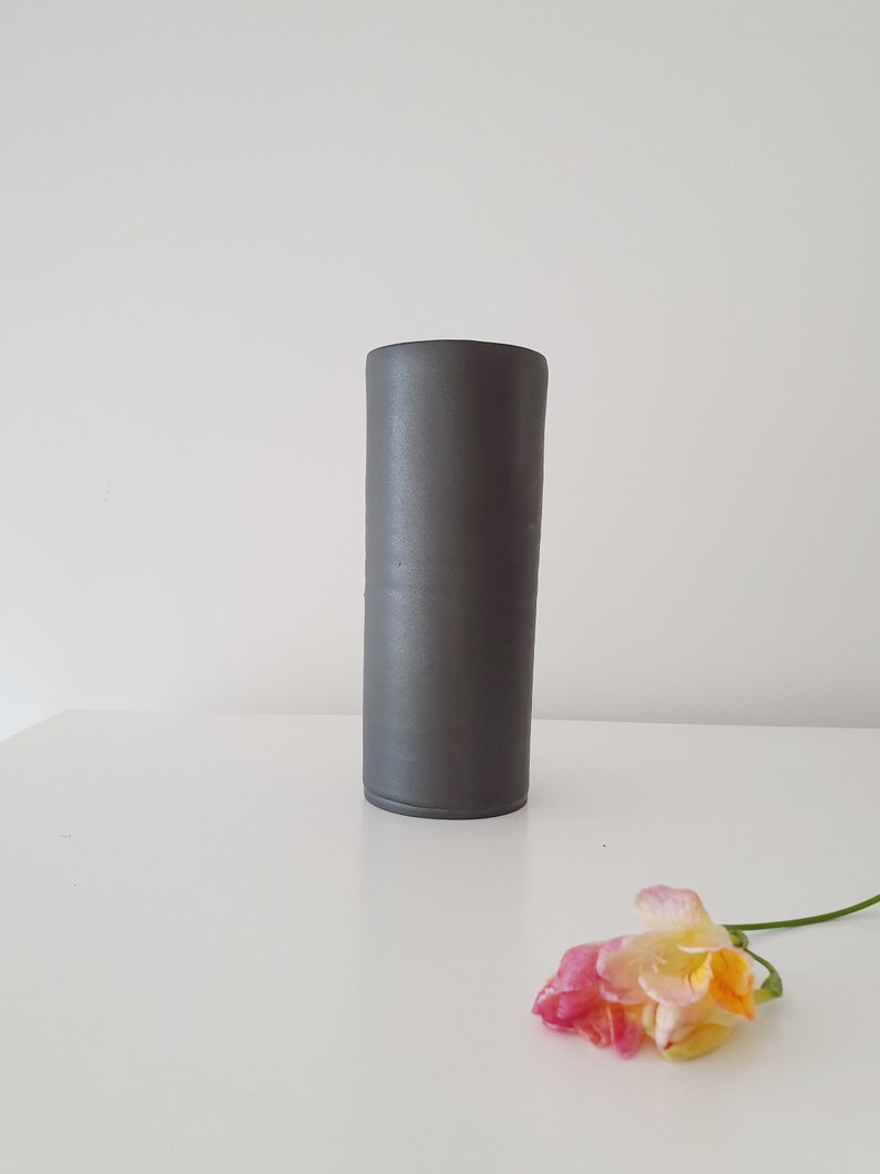 Tall Black Cylinder Ceramic Flower Vase Minimalist Pottery Vase image 3