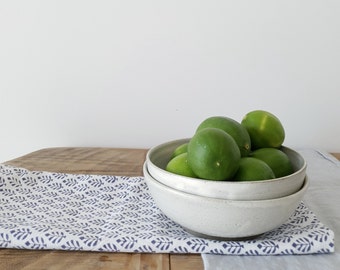 Set of 2 Semi-Polished White Pottery Soup Bowl | Handmade Ceramic Cereal Bowl | Minimalist Pottery Bowls