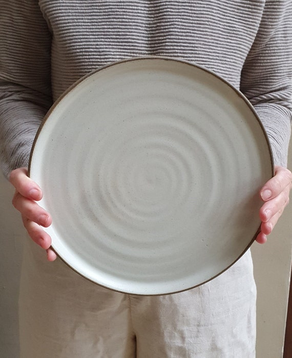 2 White Ceramic Plate Pottery Handmade Plates Dinner Plates Set