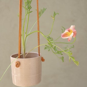 Hanging Planter With Leather Straps Minimalist Pottery Hanging Pot 7 Color Options Pink