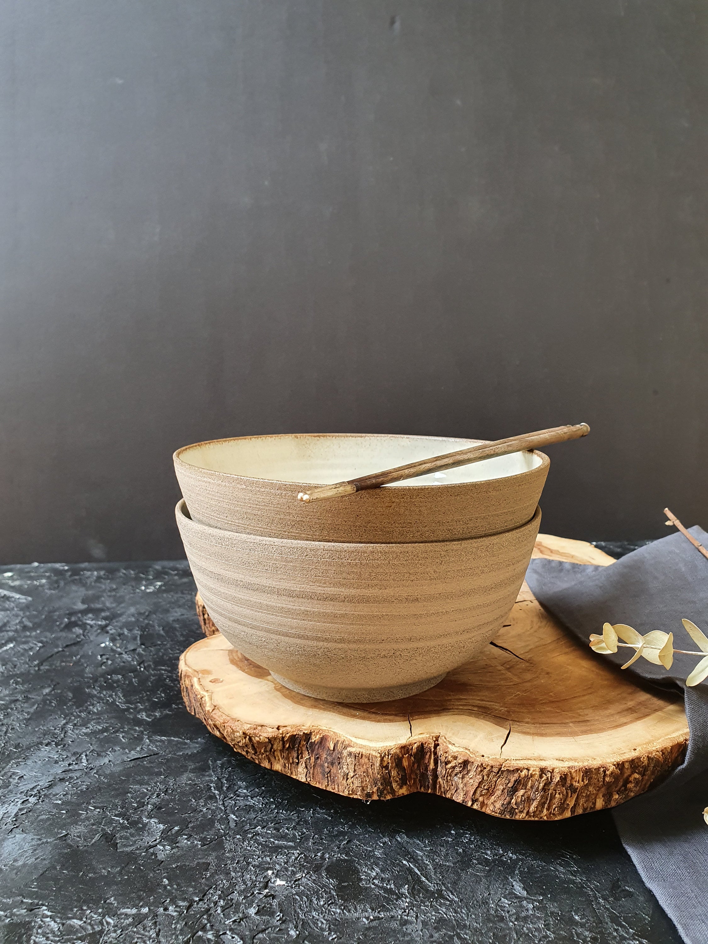 Ivory and Black Textured Footed Clay Bowls (Set of 2) 