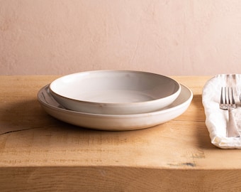White Large Ceramic Handmade Dinner OR Salad Plate, Dinnerware Plates - 2 Size Dinner Plates, Pottery Plate Set