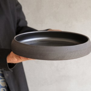 Handmade Black Pie Baking Pan, 10" Pottery Baking and Serving Dish, Oven to Table Pie Dish, Black Ceramic Dinner Serving Bowl