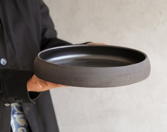 Handmade Black Pie Baking Pan, 10" Pottery Baking and Serving Dish, Oven to Table Pie Dish, Black Ceramic Dinner Serving Bowl