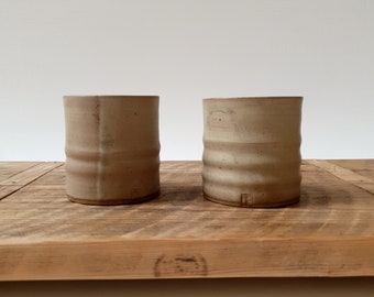 Set of 2 Ceramic Cylinder Coffee Espresso Mugs | Matte Beige Coffee Cups