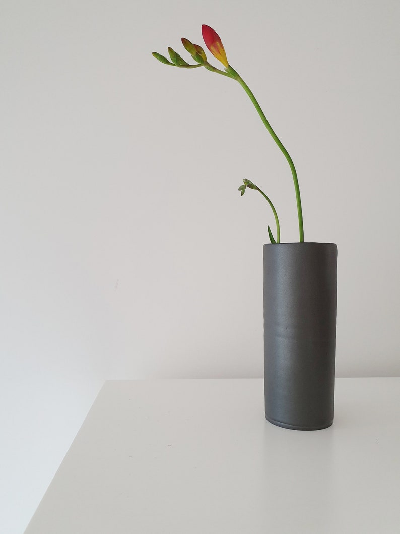 Tall Black Cylinder Ceramic Flower Vase Minimalist Pottery Vase image 1