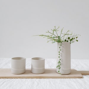 Set of Two Ceramic Cups and White Ceramic Cylinder Pitcher, Drinkware Set, Water Jug and Glasses, Water Pitcher, Cold Drinking Set