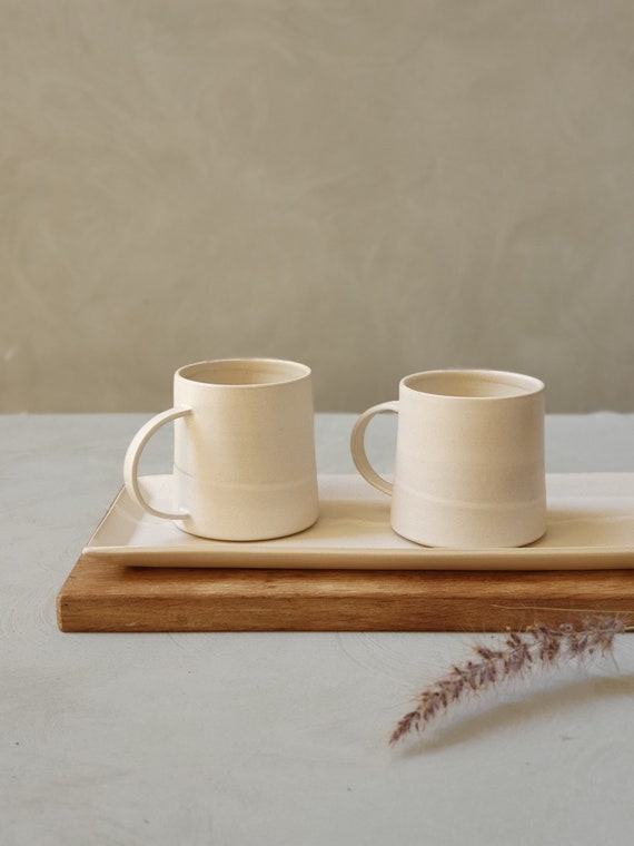 2 Large White Matte Ceramic Mugs With Handles, Two Pottery Mugs, Coffee/tea  Stoneware Mug, Natural Color Coffee Cups, Modern Mug Set - Etsy