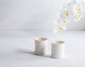 2 White Matte Porcelain Mugs, Two Pottery Mugs, Coffee/Tea Porcelain Mug, Natural Color Coffee Cups, Modern Mug Set, Gift for Mom
