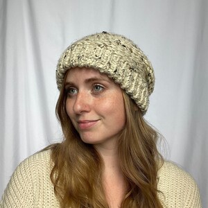 Chunky Knit Beanie in Oatmeal | Cream Colored Winter Hat | Unisex Handmade Ski Cap | Gift for Boyfriend or Girlfriend