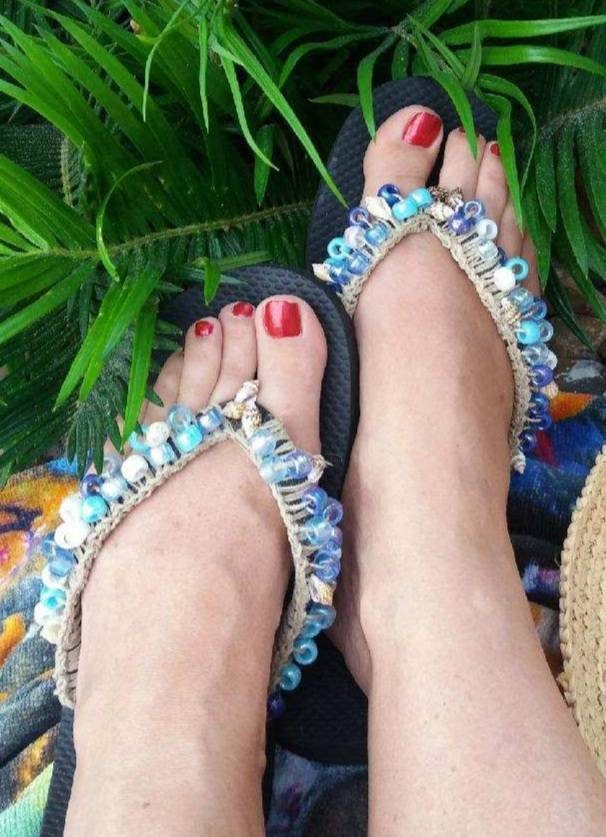 Turquoise Sandals Slip on Boho Flip Flops Pool Thong Slippers, Ocean Breeze  Crochet Stylish Handmade Sandal Summer Comfort Lightweight Clog 