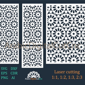 Modèles de découpe laser géométrique arabe, ensemble de modèle numérique. Fichiers CNC, panneaux décoratifs, roomdividersDXF, CDR, SVG, EPS, png, Al (21 fichiers).