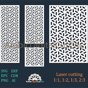 Geometryczne szablony do cięcia laserowego, cyfrowy zestaw wzorów. Pliki CNC, panele dekoracyjne, ścianki działoweDXF, CDR, SVG, Eps, Png, Al (21 plików).