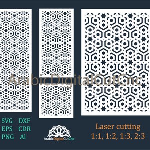 Decorative panels,screens,privacy fence.Arabic geometric laser cutting set. Cnc files,DXF,CDR,SVG,Eps,Png, Al (21 files)
