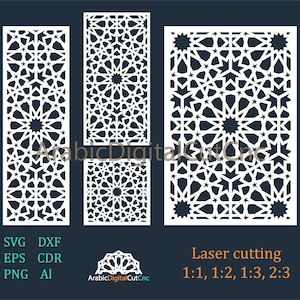 Gabarits de découpe laser géométriques du Maroc, ensemble de motifs numériques. Fichiers CNC, panneaux décoratifs, cloisons DXF, CDR, SVG, Eps, Png, Al (21 fichiers).