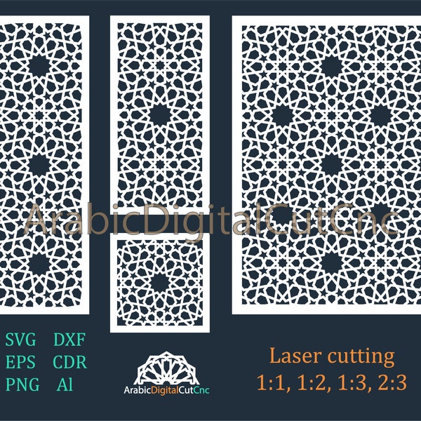 Morocco jali stencil, geometric laser cutting templates, digital pattern set. Cnc files,decorative panels.DXF,CDR,SVG,Eps,Png, Al (21 files)