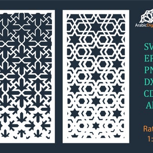Decorative panels,roomdividers,Cnc files.Arabic geometric laser cutting templates, jali design. DXF,CDR,SVG,Eps,Png, Al (11 files).
