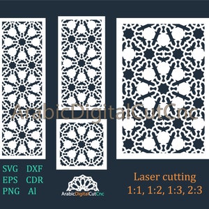 CDR,SVG,Eps,Png,DXF, Al (21 files). Arabic geometric laser cutting templates, digital panel set. Cnc patterns,decorativescreens,roomdividers