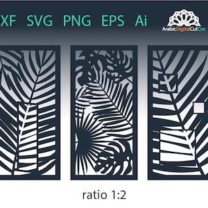 Palm tree leaves cnc panel. 3 wall art leaf decor. DXF, SVG, PNG digital files. Cnc, laser cutting tropical pattern.