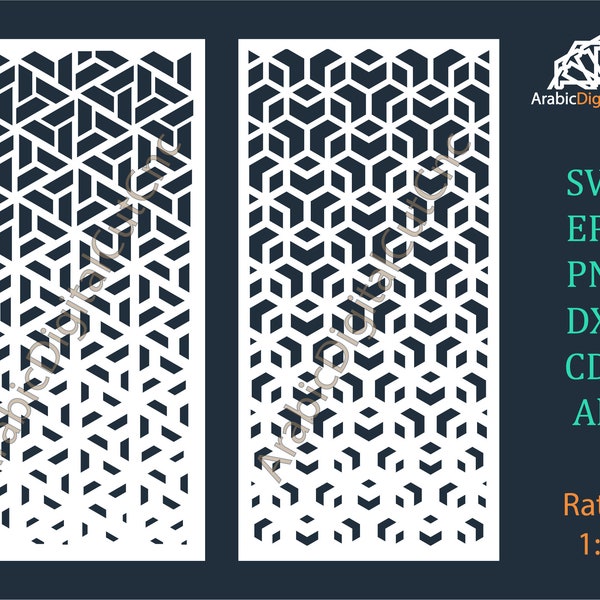 DXF,CDR,SVG,Eps,Png, Al (11 fichiers). Modèles géométriques arabes de coupe laser, ensemble numérique de modèle. Fichiers Cnc, panneaux décoratifs, diviseurs de pièce