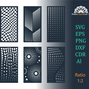 Cnc-Dateien, dekorative Bildschirm, Panels-Kit. Moderne abstrakte perforierte Laserschneiden Vorlagen, digitale Muster-Set. DXF, CDR, SVG, Eps, Png, Al