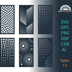 Cnc files,decorative screen,panels kit. Modern abstract perforated laser cutting templates, digital pattern set.DXF,CDR,SVG,Eps,Png, Al