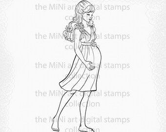 Mommy to be - Digital Stamp for Scrapbooking, Card Making, and Coloring Books  - Pregnancy Art