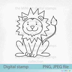 Timbro leone - Timbro digitale per scrapbooking, carta da colorare, libro da colorare, timbro per bambini