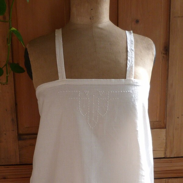 1920's Vintage Baby Doll Slip, French Eco Friendly Cotton, Sleeveless Hand Sewn, Petticoat  Broderie Anglaise & Drawn Work, UK.10. Feminine.