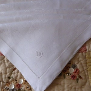 french vintage white damask linen monogrammed l.h. napkins large 26&quot; x 26&quot; set of 4