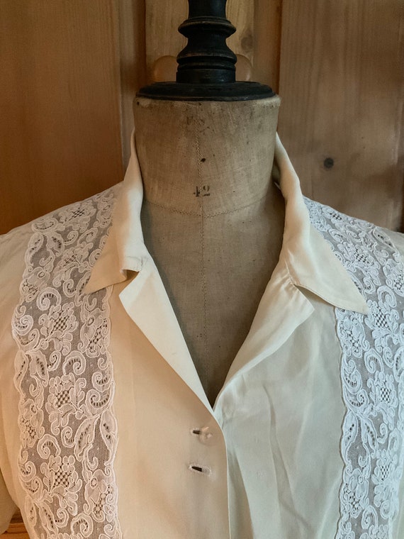 Vintage French Pure Silk C1930's Cream Blouse Lac… - image 3