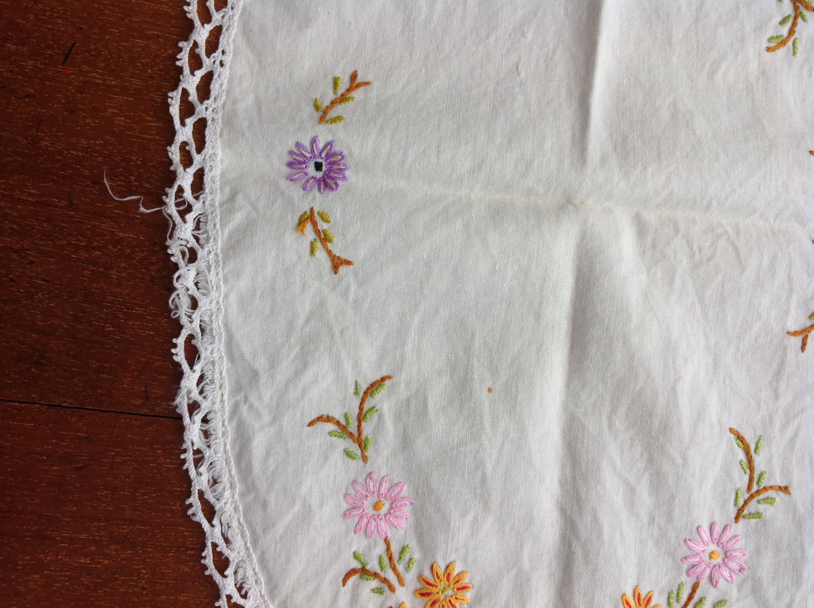 Vintage French Linen Hand Embroidered Dressing Table Cloth Etsy