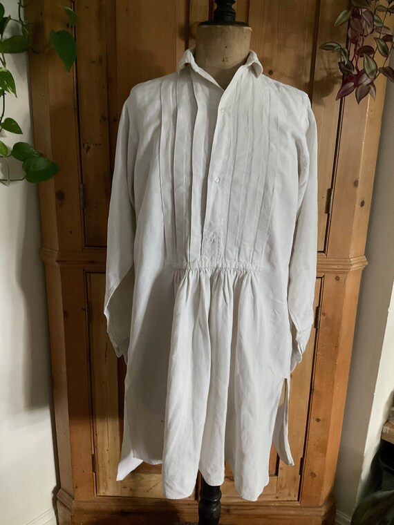 1900's Antique French Gents Shirt, White Home Wove