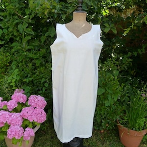 vintage white cotton vintage sleeveless monogram nightdress, embroidered sweetheart neckline very feminine