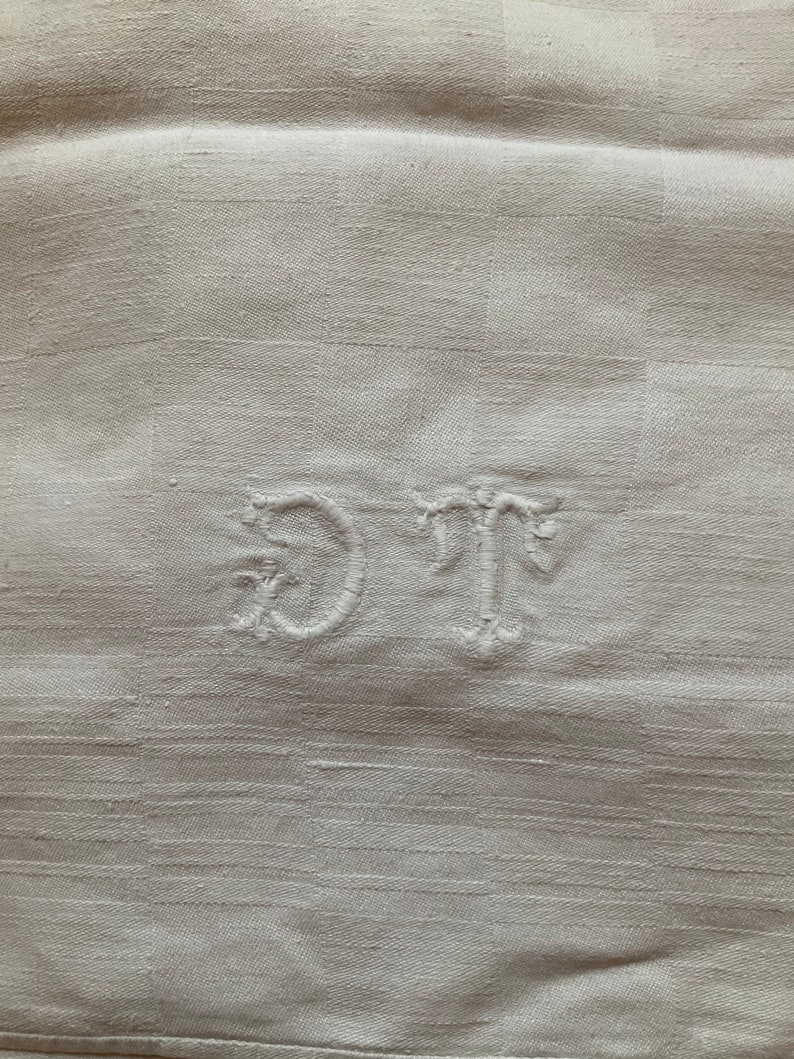 10 Large Antique White Linen Napkins French Damask Etsy