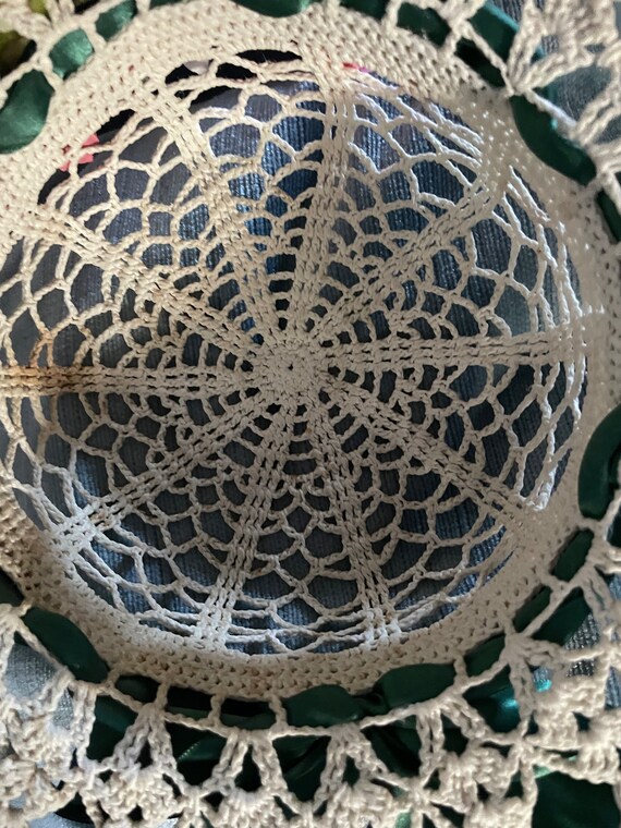 Antique Hand Made French Crochet Lace Boater Summ… - image 8