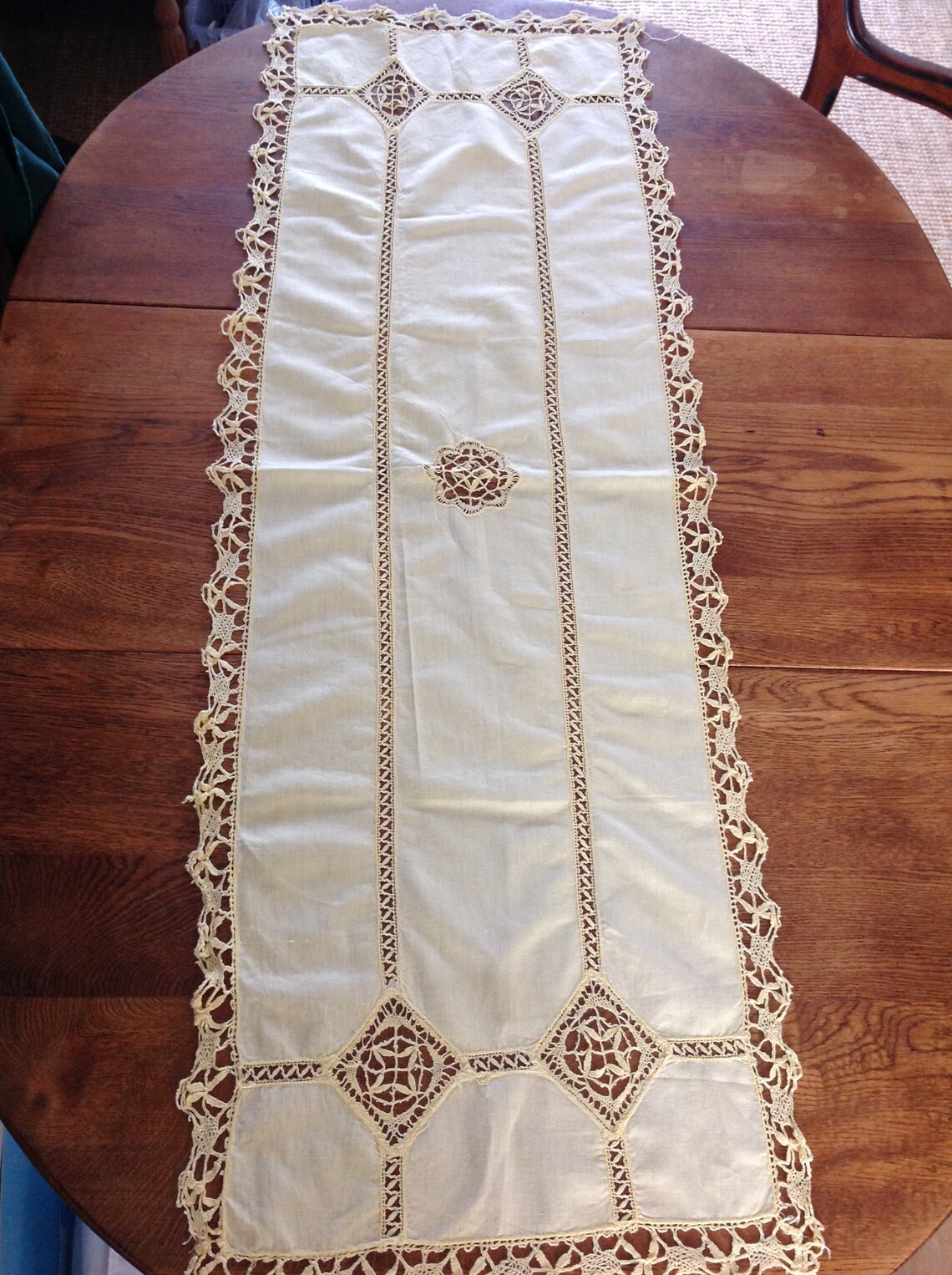 Large Vintage French Table Runner Linen with fine intricate Etsy
