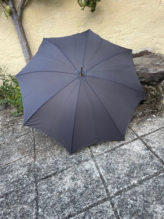 Vintage 1960s LOUIS VUITTON Wood Handle Cotton Fabric Umbrella Parasol