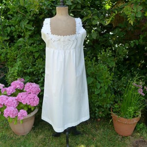 1930&#39;s vintage sleeveless nightdress white cotton embroidered sweetheart neckline butterflies flowers 34&quot; very pretty